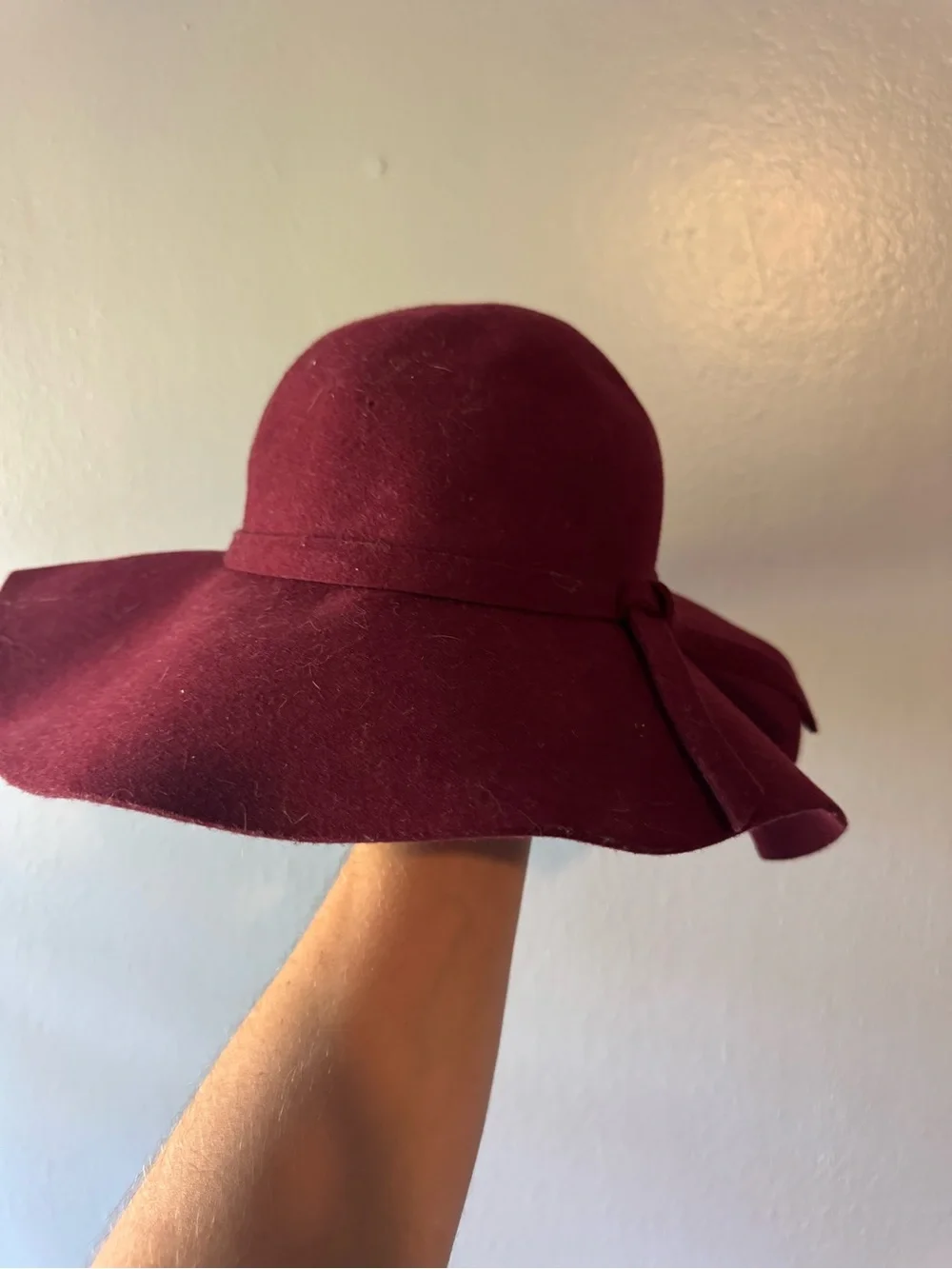 Burgundy Wide Brim Hat 100% Wool Boho